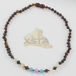 Teething necklace with jade turquoise sunstone